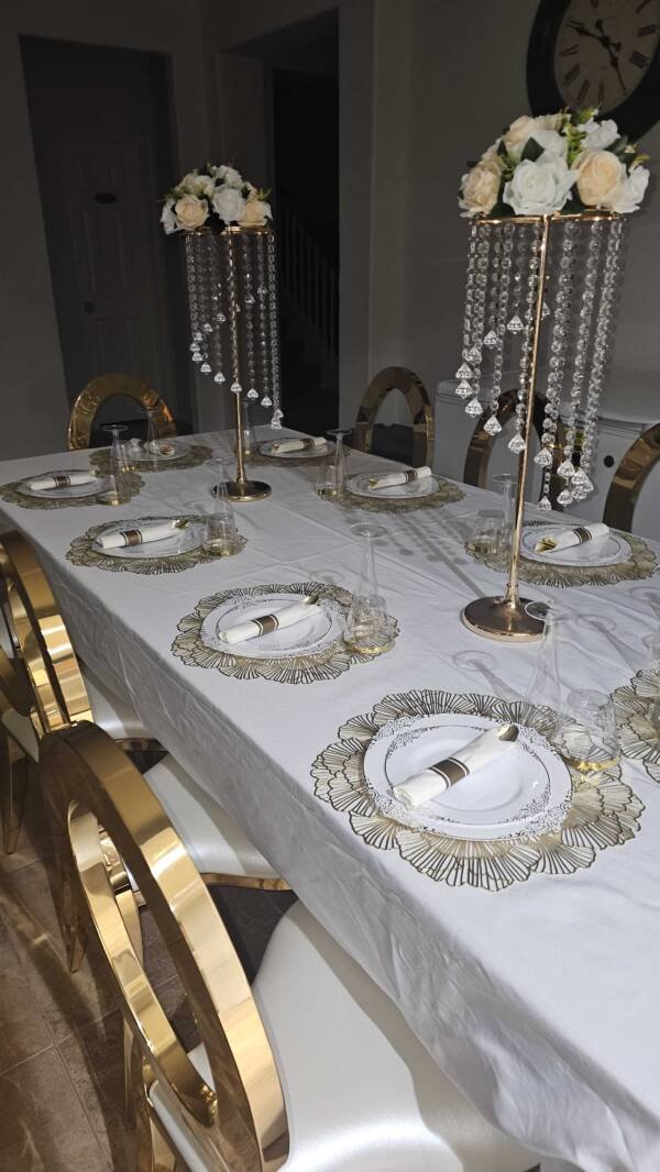 Tables and chairs set up