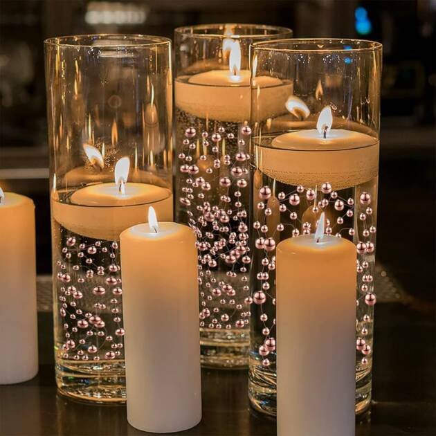Pearl string & floating candle centrepieces