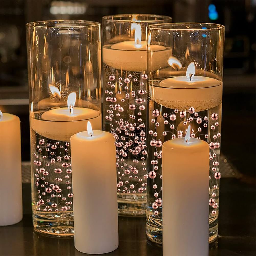 Pearl string & floating candle centrepieces